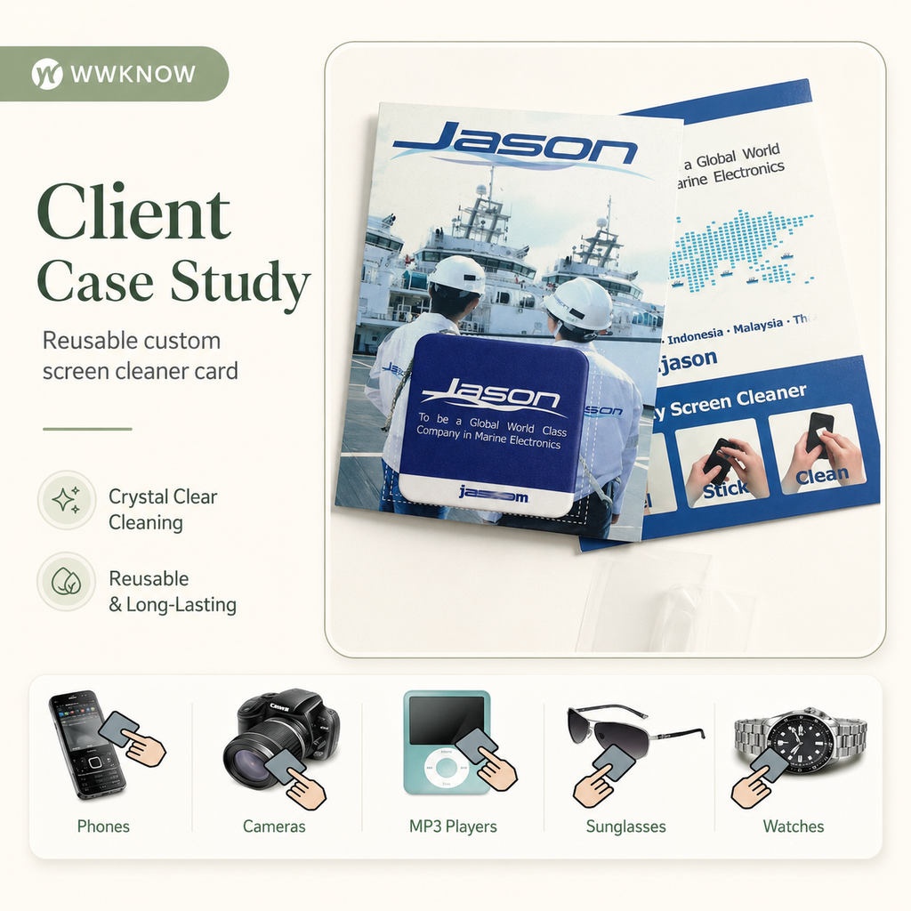 WWKNOW Custom Logo Screen Cleaner Stickers & Microfiber Phone Wipes – Bulk Orders