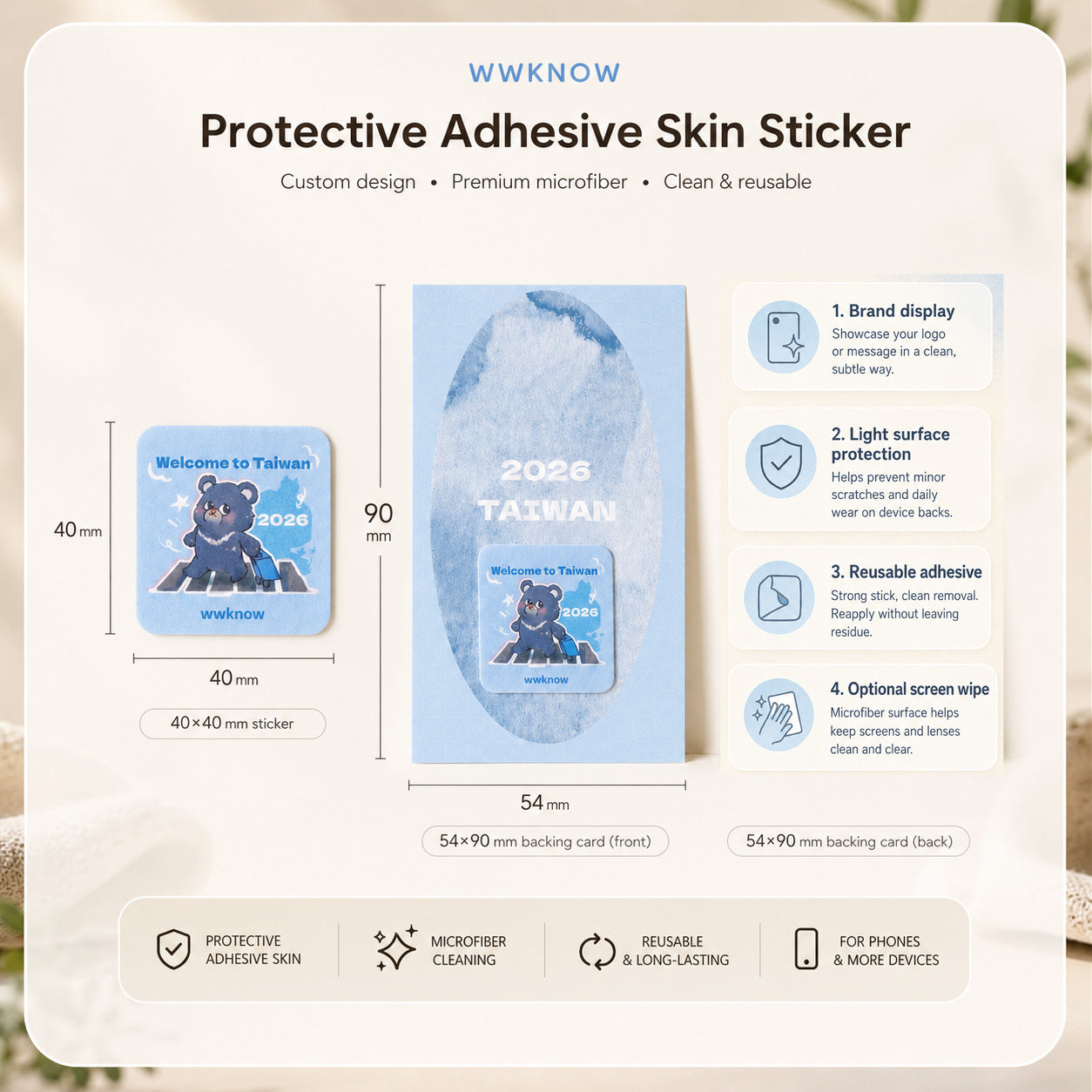 WWKNOW adhesive skin sticker applied to phone back phone case and smooth device surface