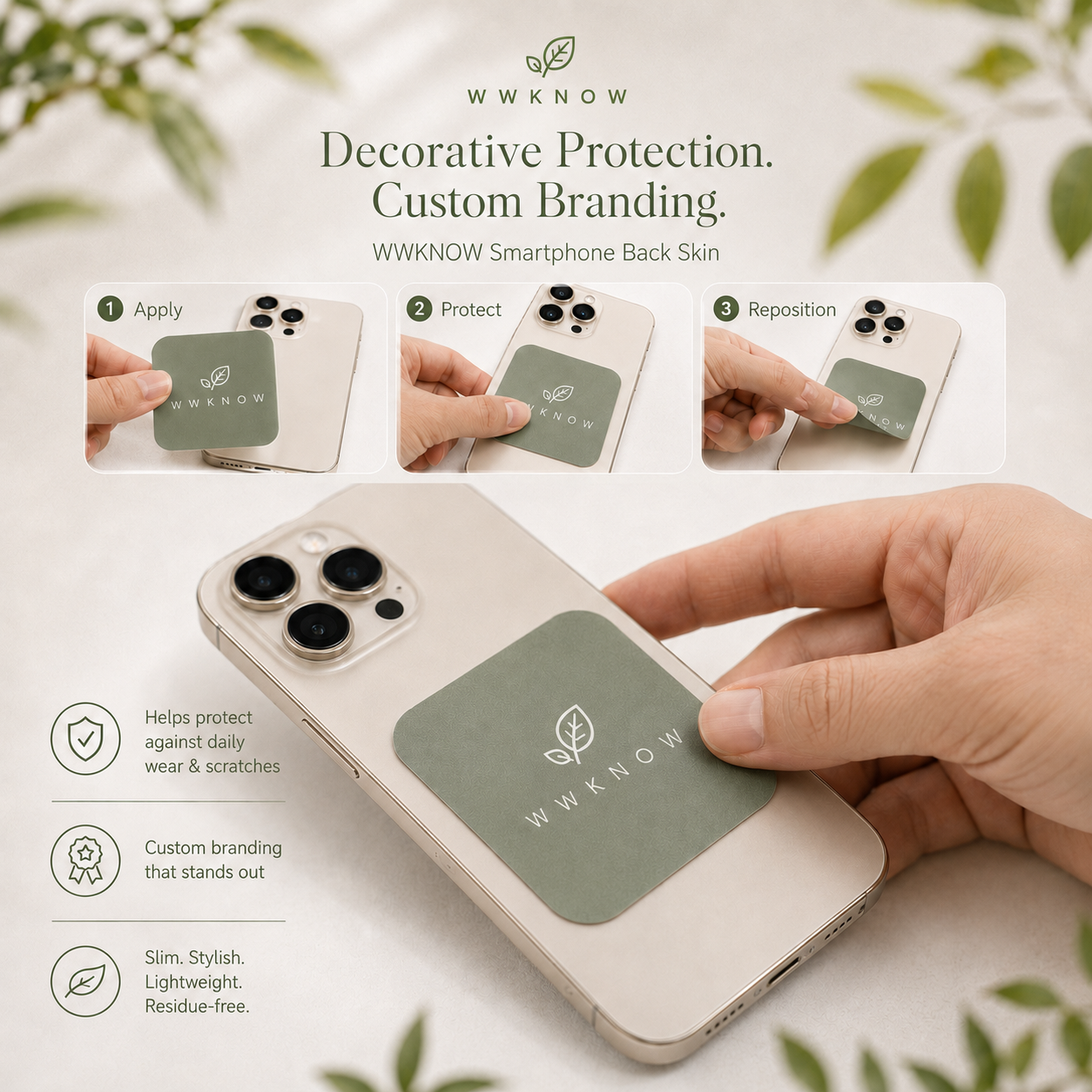 WWKNOW Custom Mobile Phone Protective Adhesive Skins | 1000 PCS Bulk Logo Orders