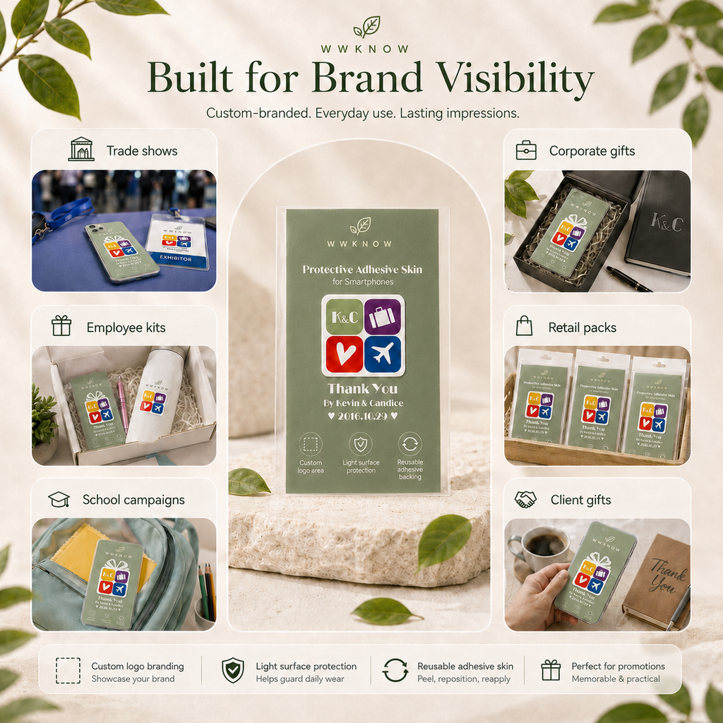 WWKNOW Custom Mobile Phone Protective Adhesive Skins | 1000 PCS Bulk Logo Orders