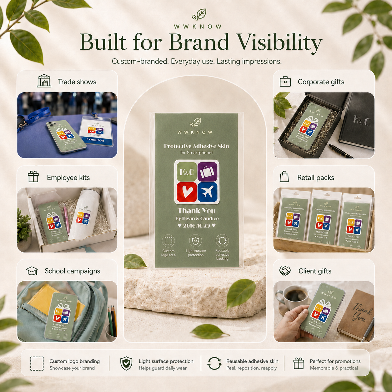 WWKNOW Custom Mobile Phone Protective Adhesive Skins | 1000 PCS Bulk Logo Orders